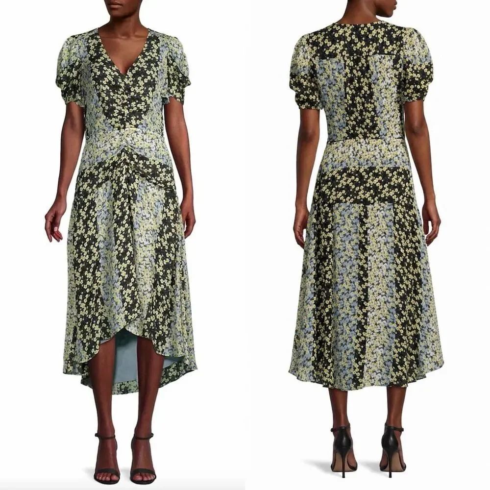 Parker Shelby Silk Floral Blossom Patchwork MIDI Dress Blue Multi Size 2 - Picture 12 of 12
